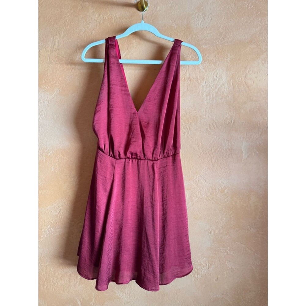 Show Me Your Mumu Satin Mini Dress Deep V Flowy Skater Wedding Guest
